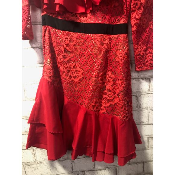 $308 For Love & Lemons Free People Chianti Red Hot Lace Ruffle Dress XS NWT - Picture 14 of 15